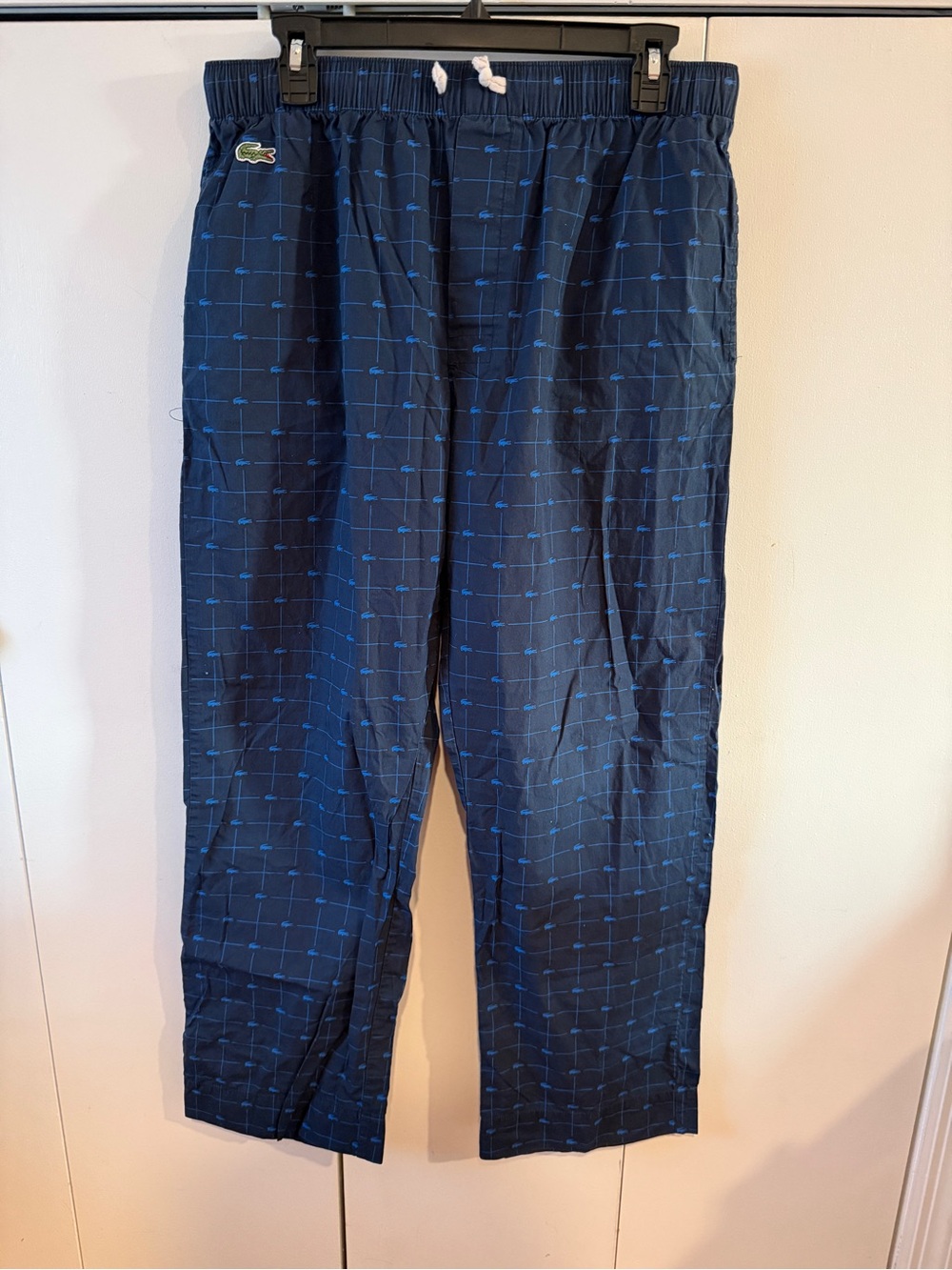Lacoste Navy lounge pants with Light Blue Grid Accents